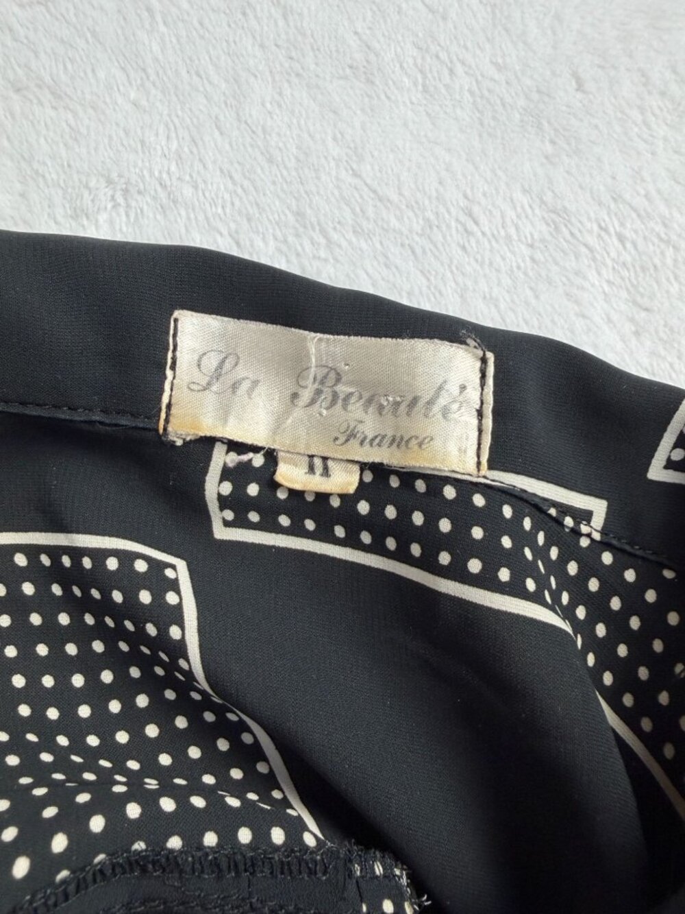Vintage La Beauté France Black White Geometric Office Novelty Print Shirt Sz 11 - Picture 4 of 11